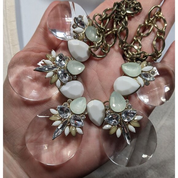 Chunky Glam White And Clear Gemmed Statement Necklace - Picture 2 of 6